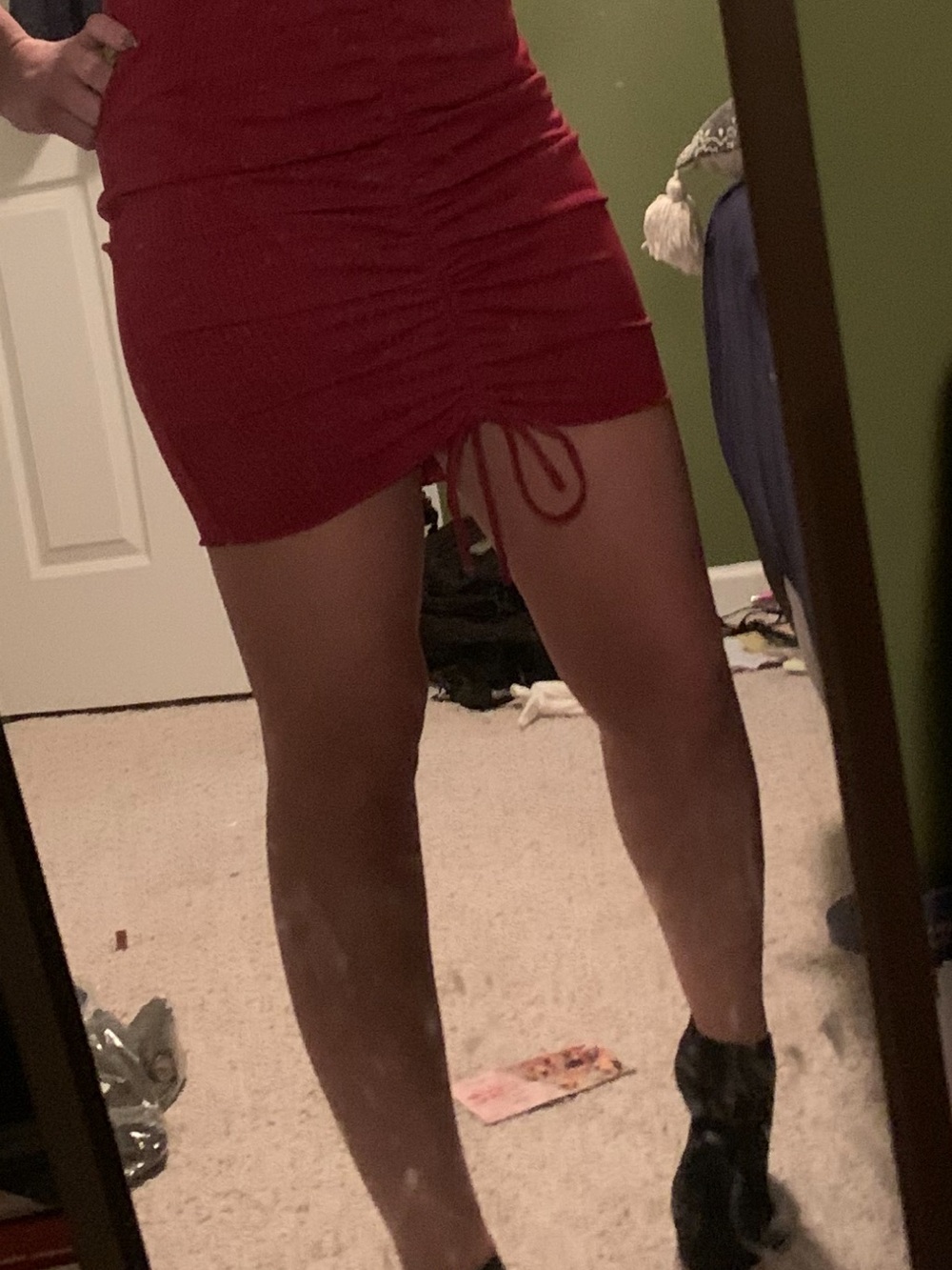 Ruched Red Mini Skirt with Drawstring